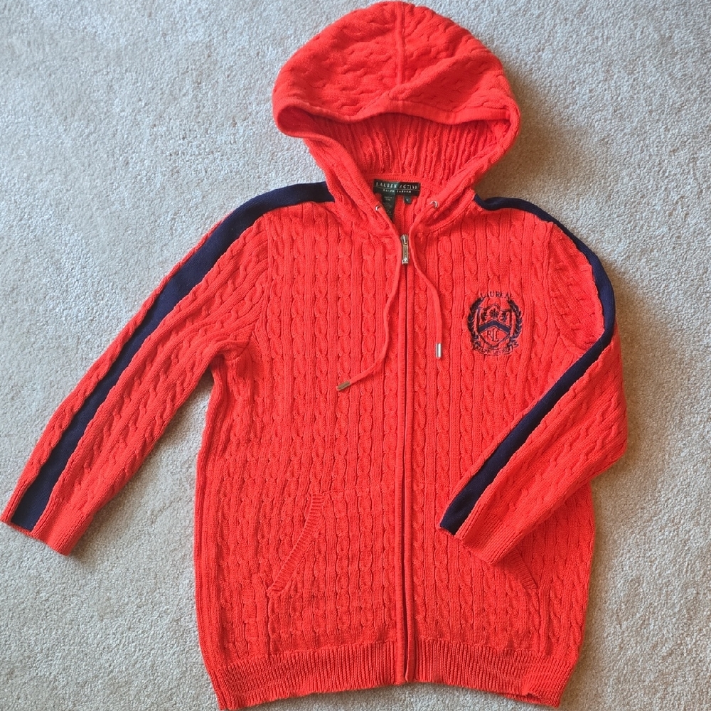 Vintage Ralph Lauren Cable Knit Sweater with Navy Accents